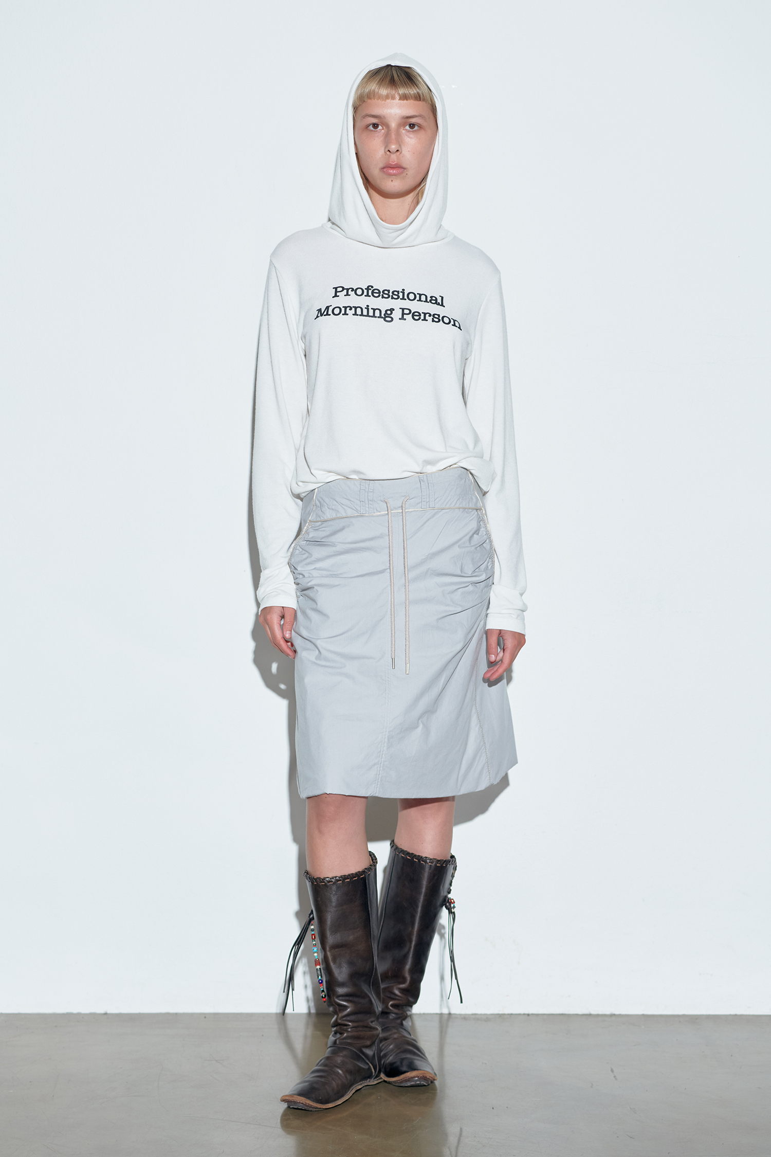 Shirring Lowrise Midi Skirt Pale Gray